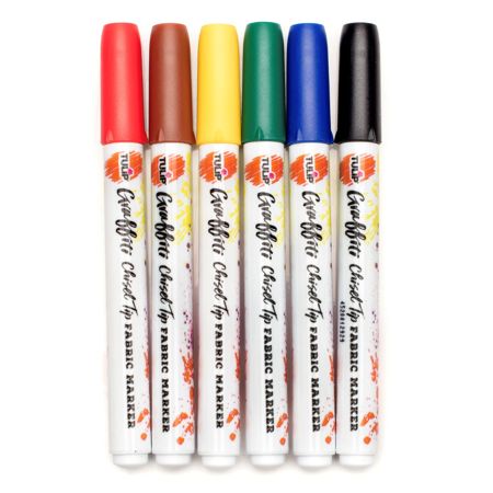 Picture of 38042 Tulip Graffiti Chisel-Tip Fabric Markers Rainbow 6 Pack