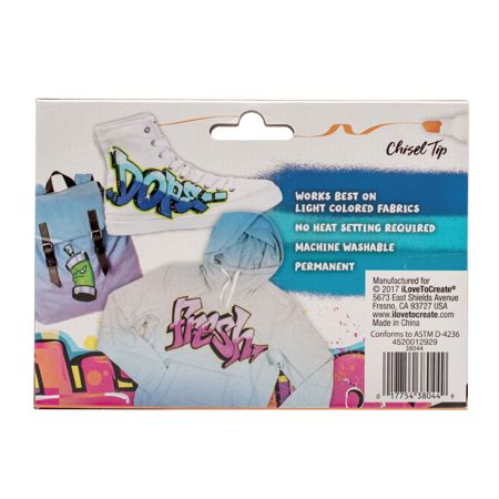 Picture of 38044 Tulip Graffiti Chisel-Tip Fabric Markers Bright 6 Pack