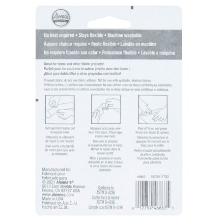 Aleene's 5/8-inch Fabric Fusion Permanent Fabric Tape 15 ft. Back of the package 
