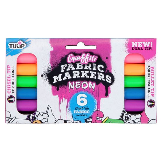 Picture of 40269 Tulip Graffiti Dual-Tip Fabric Markers Neon 6 Pack